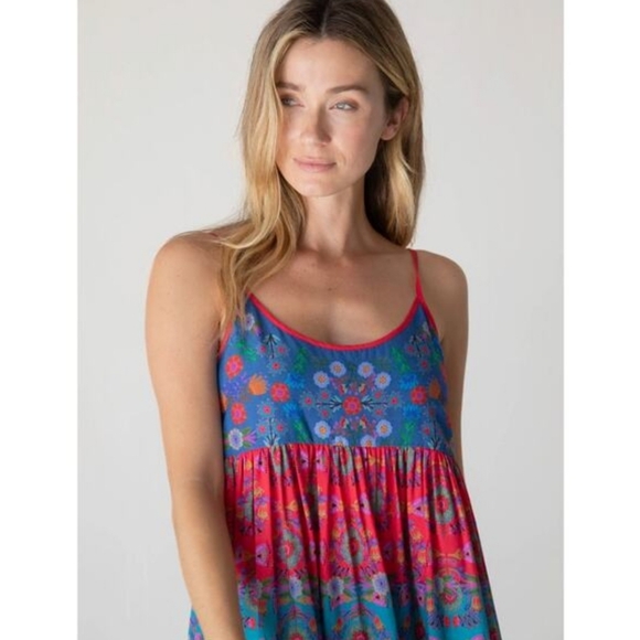 NWOT Natural Life Gigi Floral Midi Dress Blue Red Boho Floral Squareneck Hippie - Picture 3 of 12